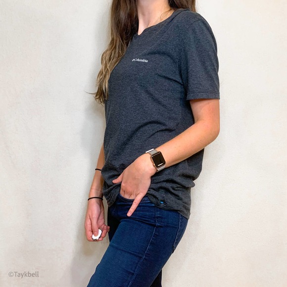 Columbia V Neck Dark Gray Stretch Cotton T Shirt M - Picture 6 of 15